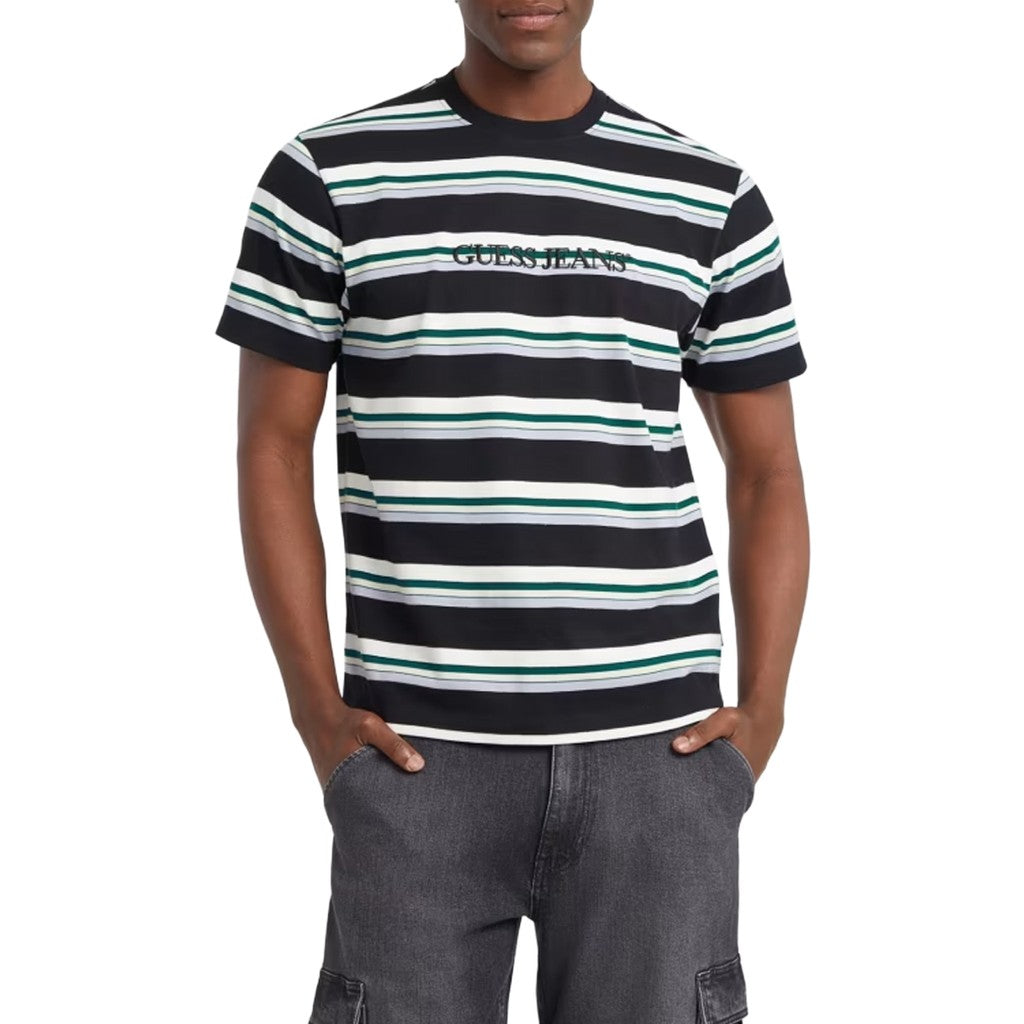 Guess Gestreept T-shirt met logoborduring Heren – Zwart