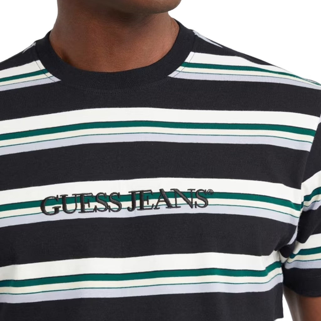 Guess Gestreept T-shirt met logoborduring Heren – Zwart