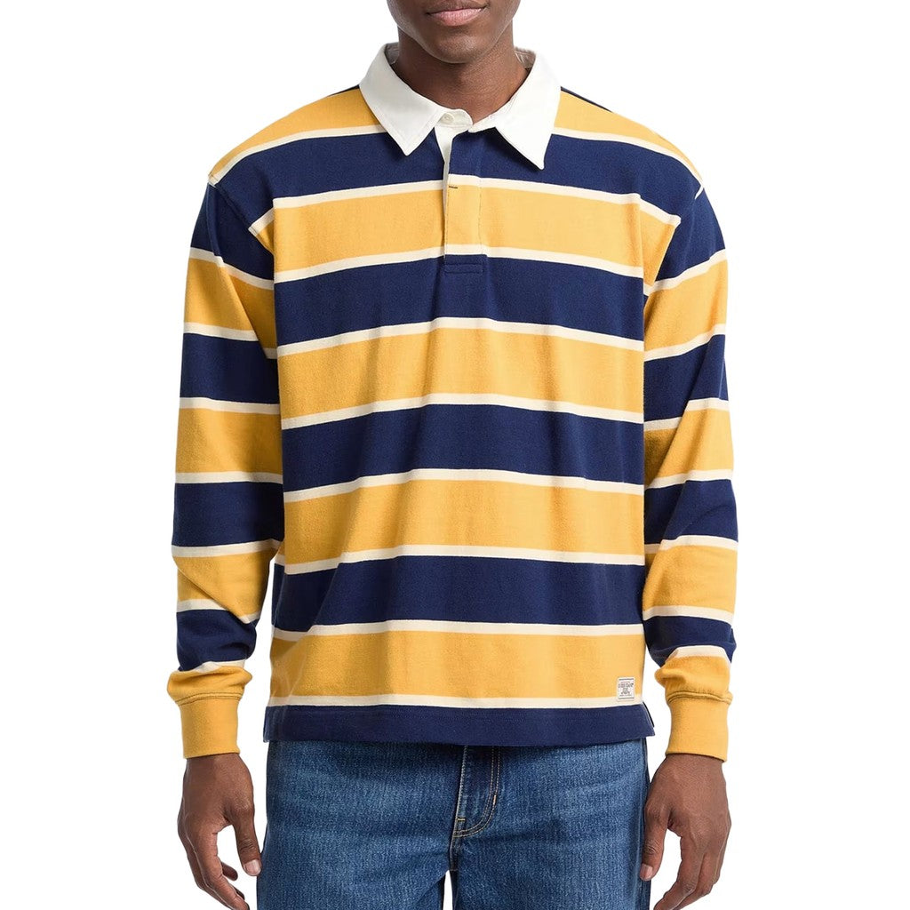 Guess Gestreepte polo met lange mouwen – Marineblauw / Geel
