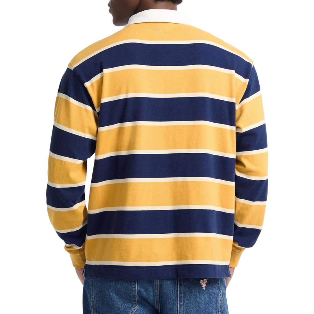 Guess Gestreepte polo met lange mouwen – Marineblauw / Geel