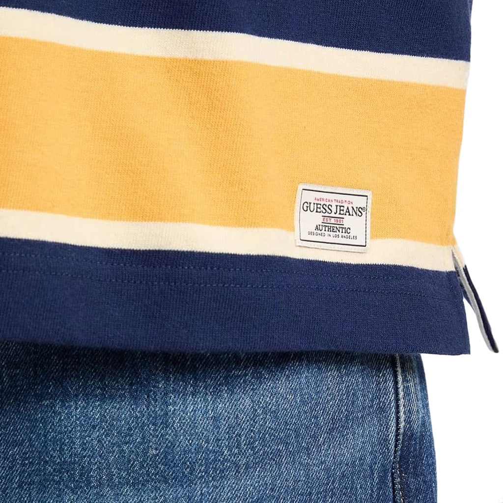 Guess Gestreepte polo met lange mouwen – Marineblauw / Geel