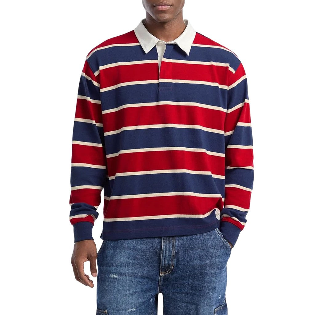 Guess Gestreepte polo met lange mouwen – Marineblauw / Rood