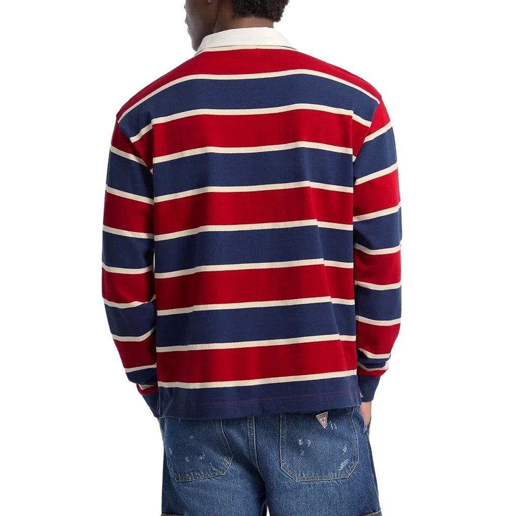 Guess Gestreepte polo met lange mouwen – Marineblauw / Rood