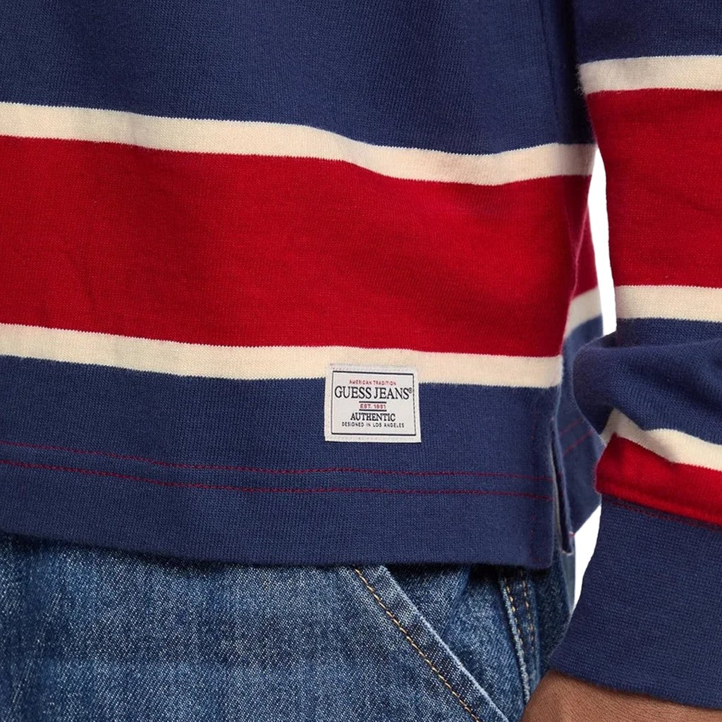 Guess Gestreepte polo met lange mouwen – Marineblauw / Rood