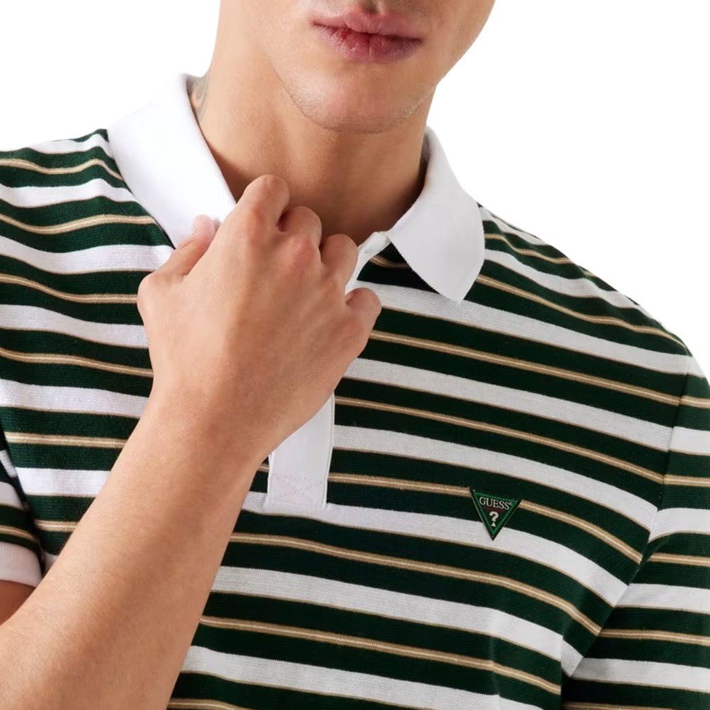 Guess Gestreepte polo – Wit / Donkergroen