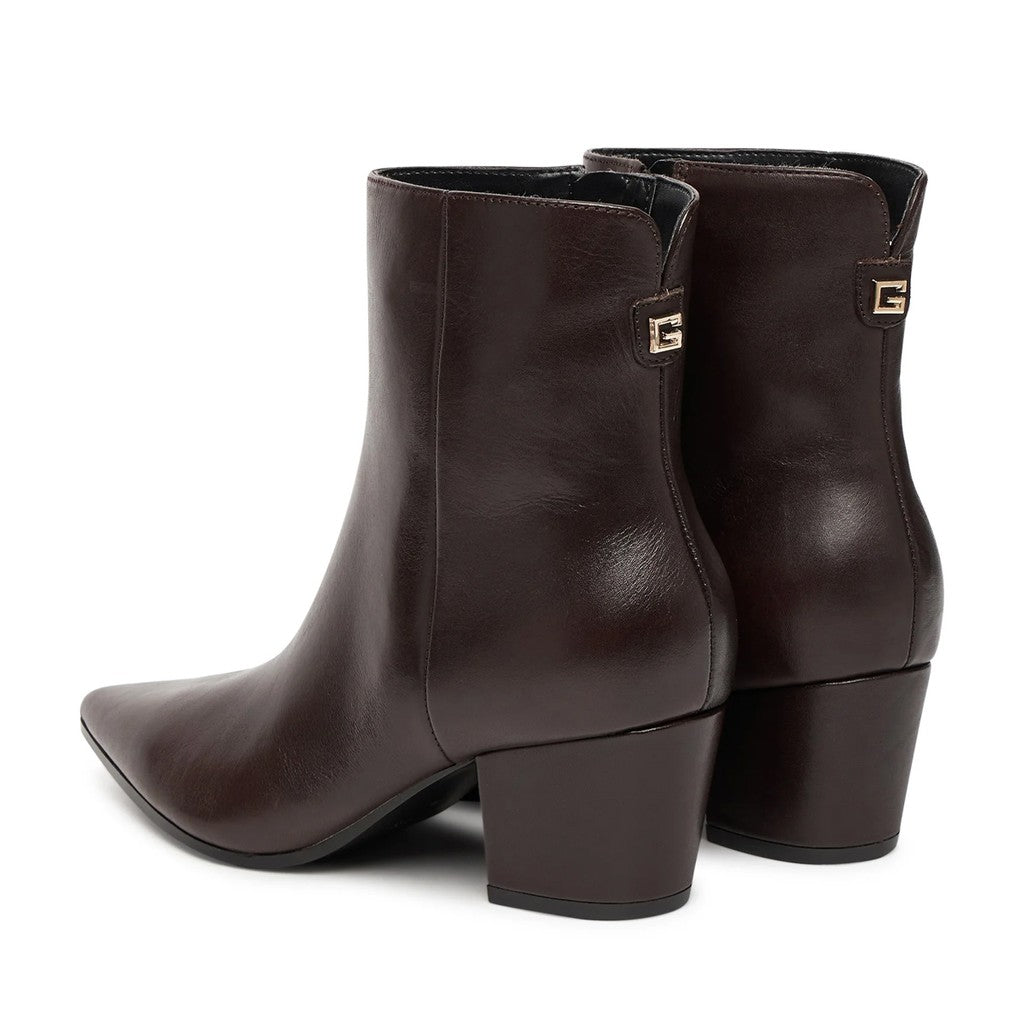 Guess Leren enkellaarzen met rits – Bruin