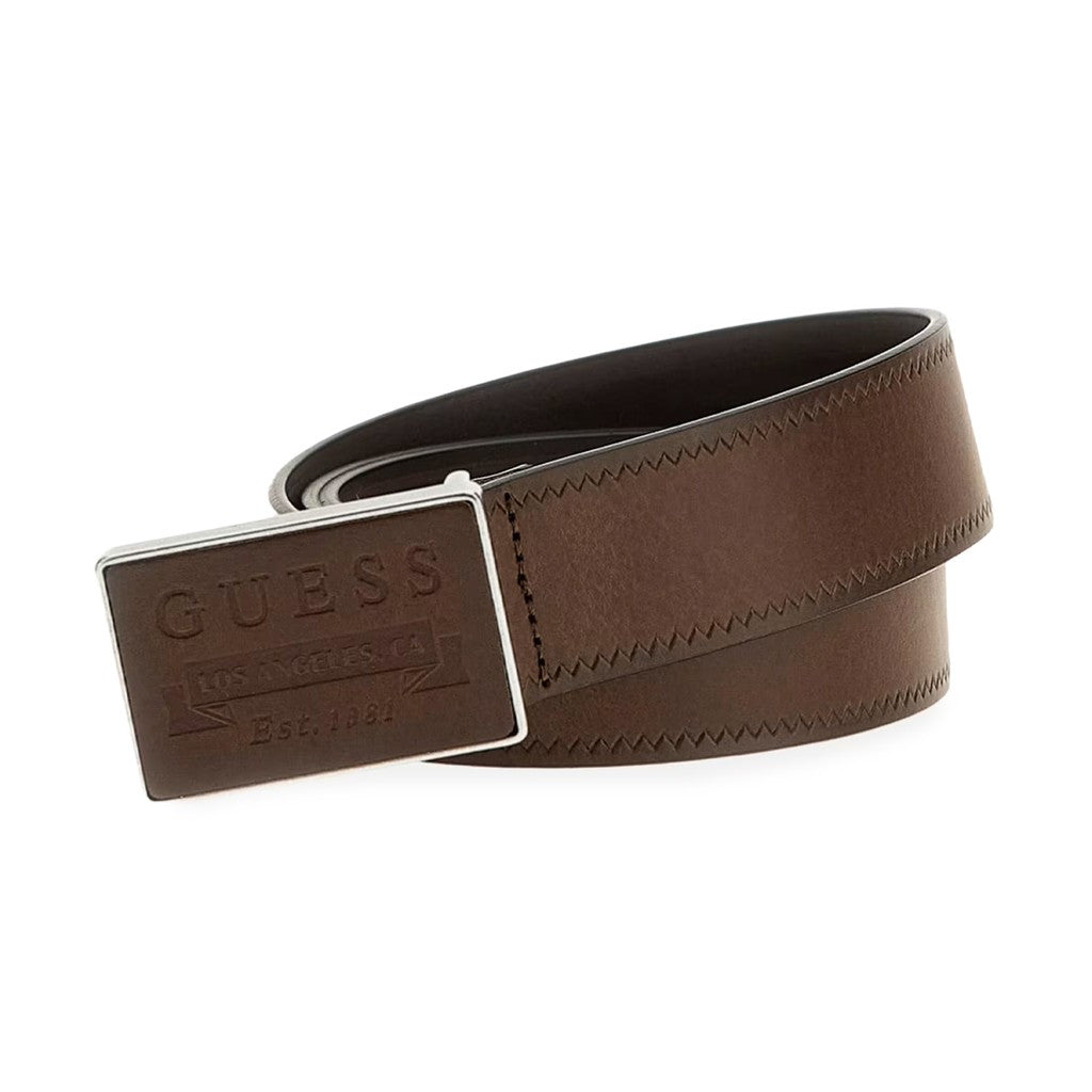 Guess Leren riem met logo – Donkerbruin