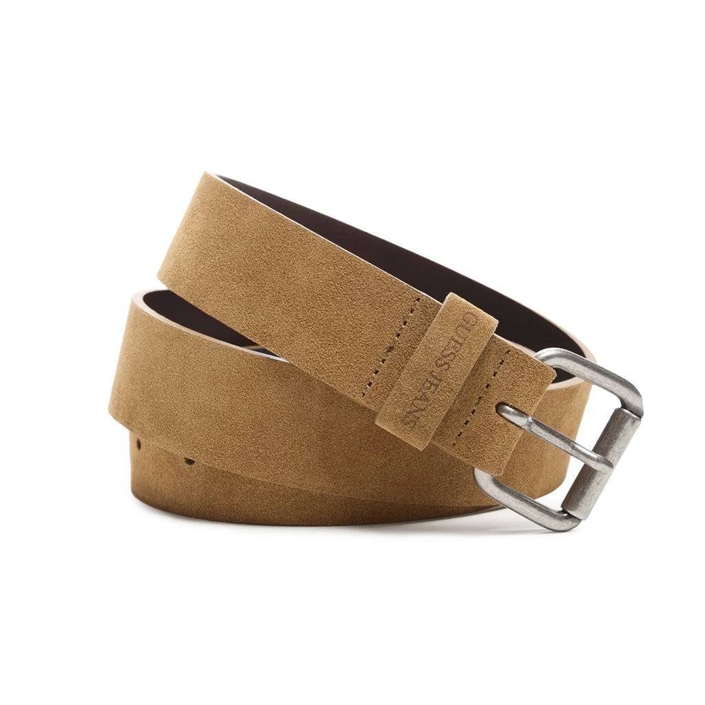 Guess Leren riem met logoprint – Bruin