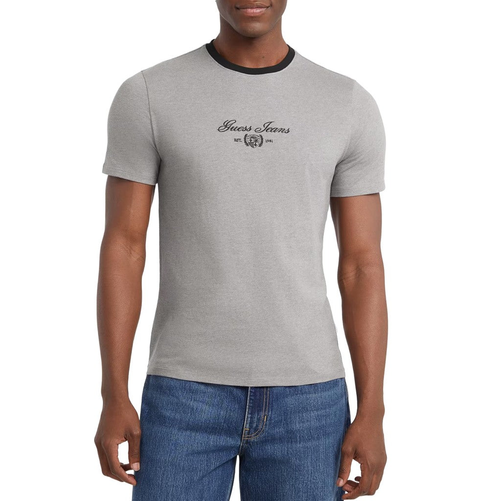 Guess Slim fit T-shirt met logoborduring – Donkergrijs