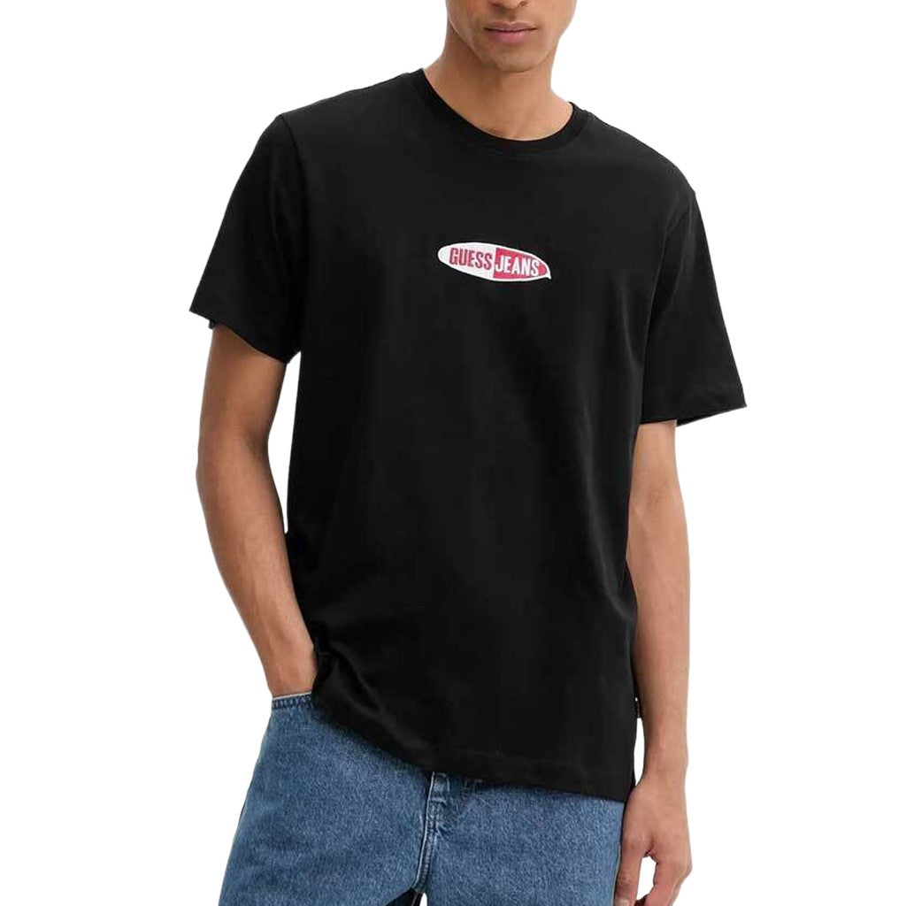 Guess Slim fit T-shirt met logoborduring – Zwart