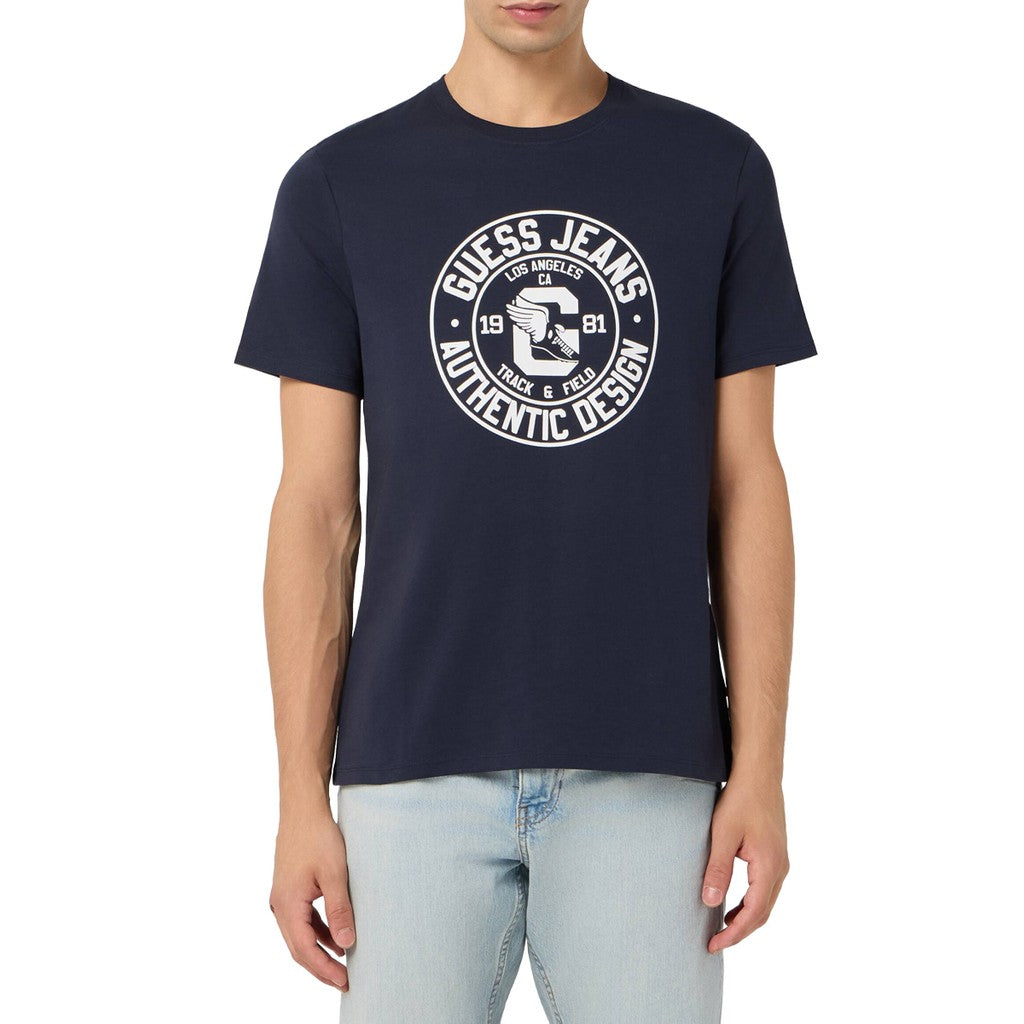 Guess Slim fit T-shirt met logoprint – Blauw
