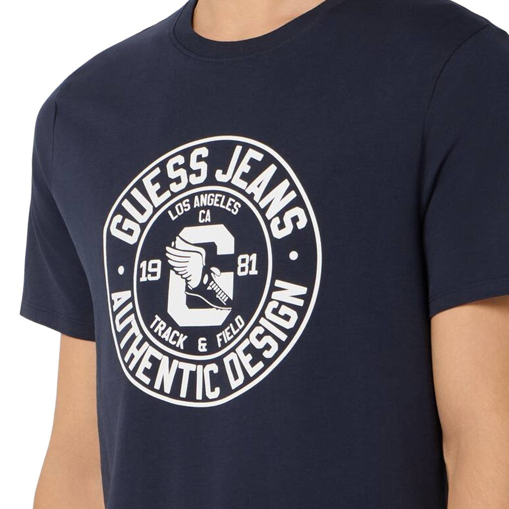 Guess Slim fit T-shirt met logoprint – Blauw