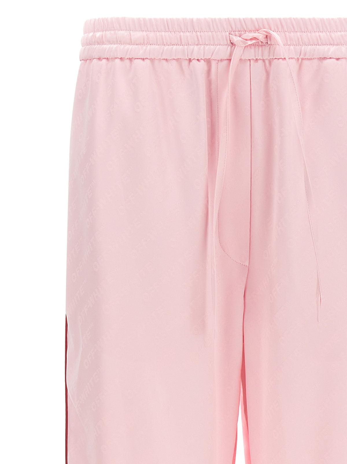 Off-White Jacquard Satin Pajama Broek – Roze