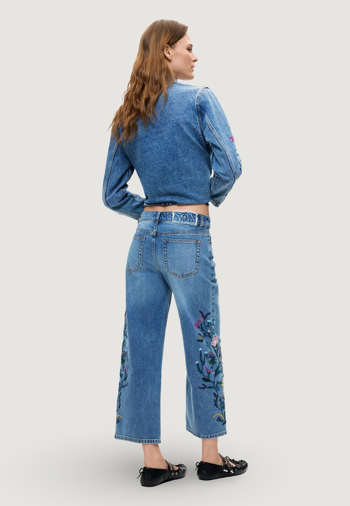 Desigual Slim fit jeans met bloemborduursel – Lichtblauw
