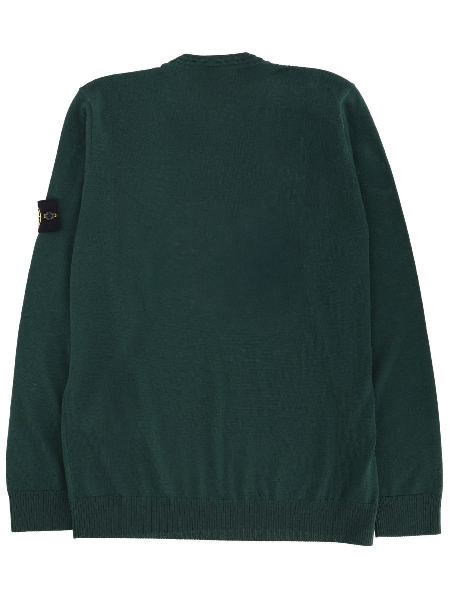 Stone Island Scheerwollen Trui met logopatch – Donkergroen