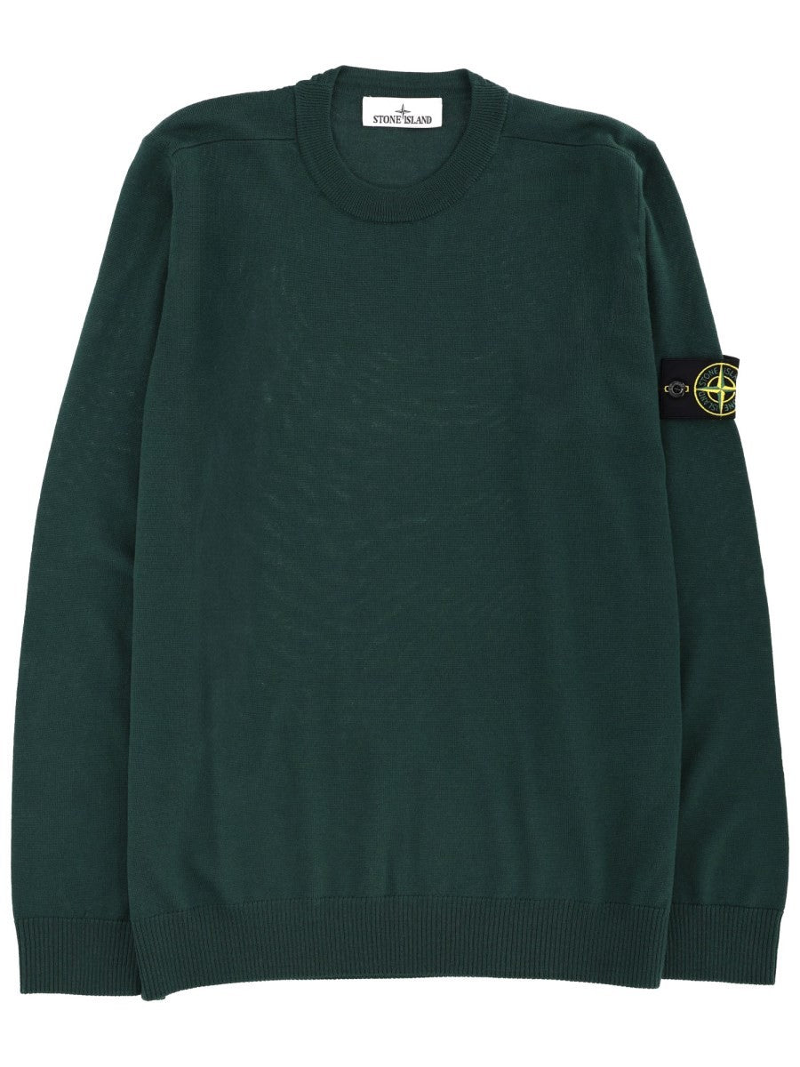 Stone Island Scheerwollen Trui met logopatch – Donkergroen