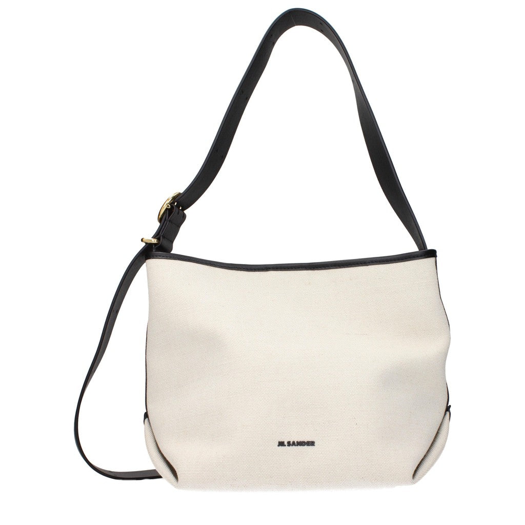 Jil Sander Schoudertas van stof en leer – Beige