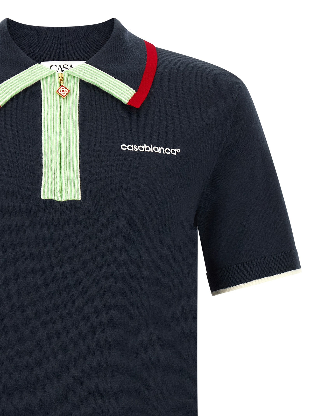 Casablanca Merino Polo met halve rits – Marineblauw