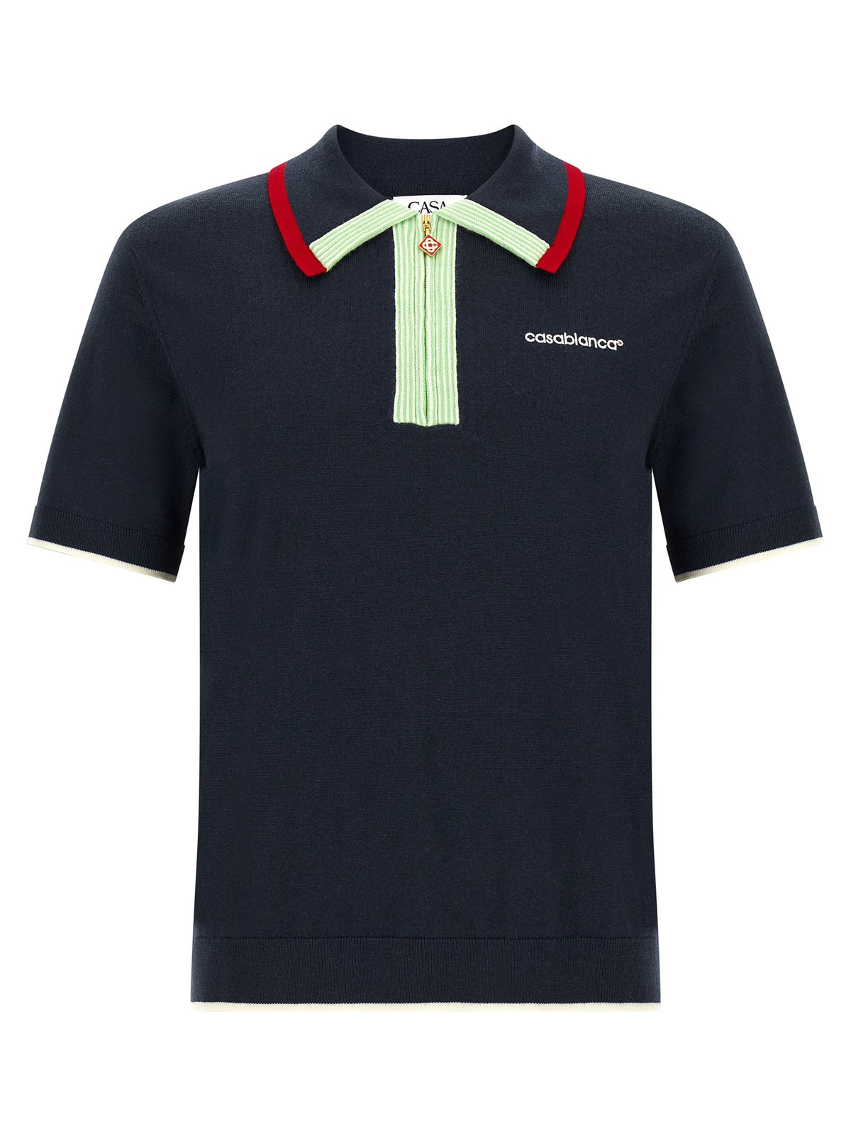 Casablanca Merino Polo met halve rits – Marineblauw