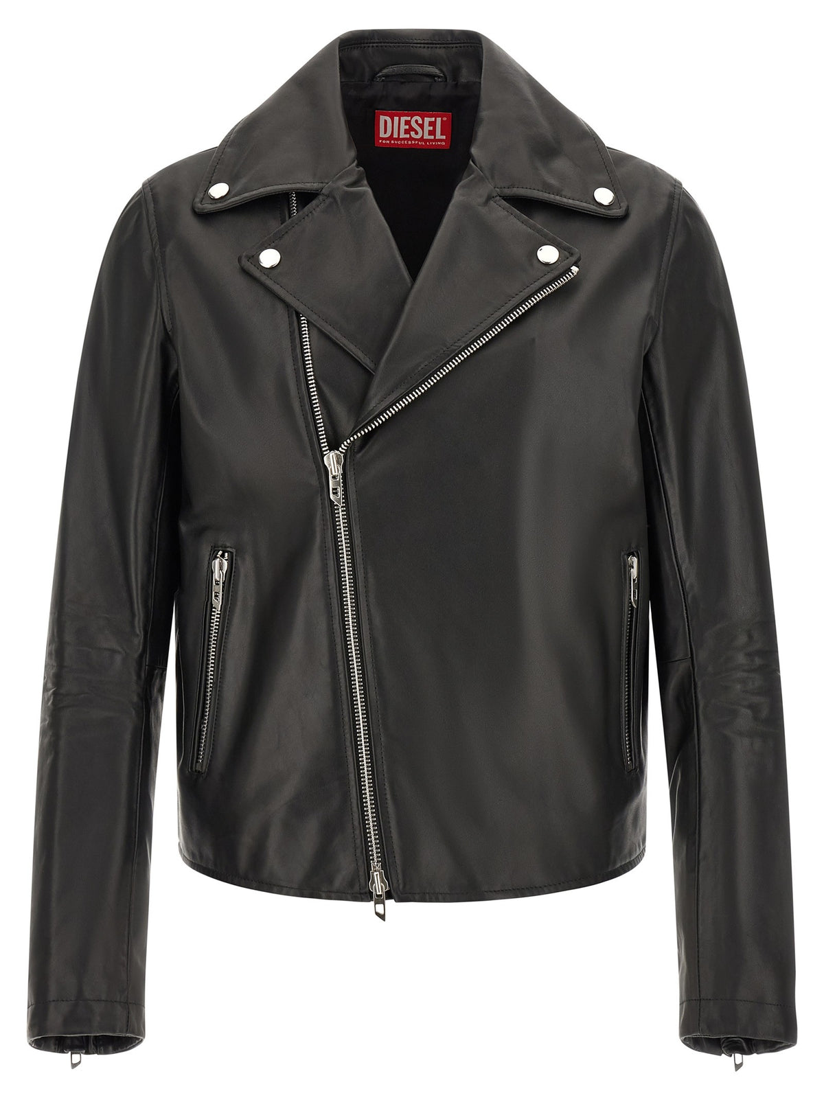 Diesel L-Eo-Wrd Leren bikerjack – Zwart