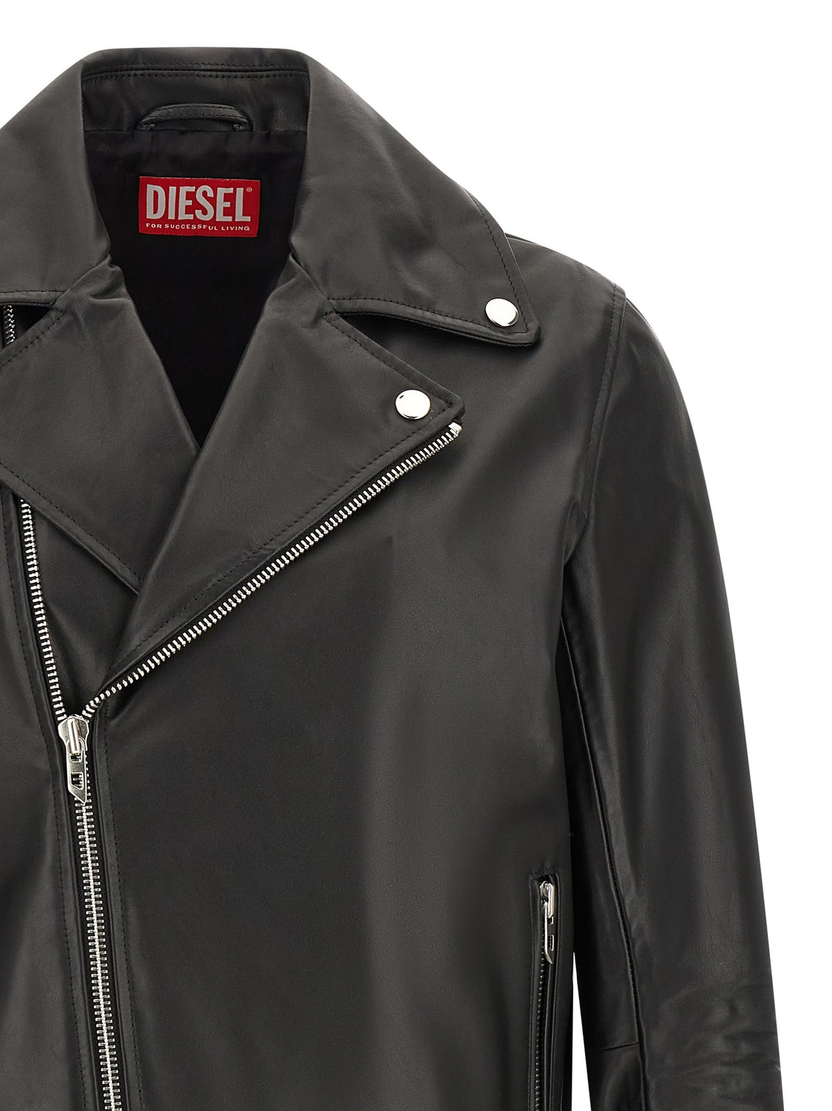 Diesel L-Eo-Wrd Leren bikerjack – Zwart