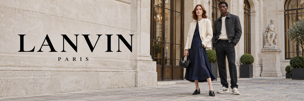 Lanvin Paris mode – vrouw in witte jas en man in zwarte jas