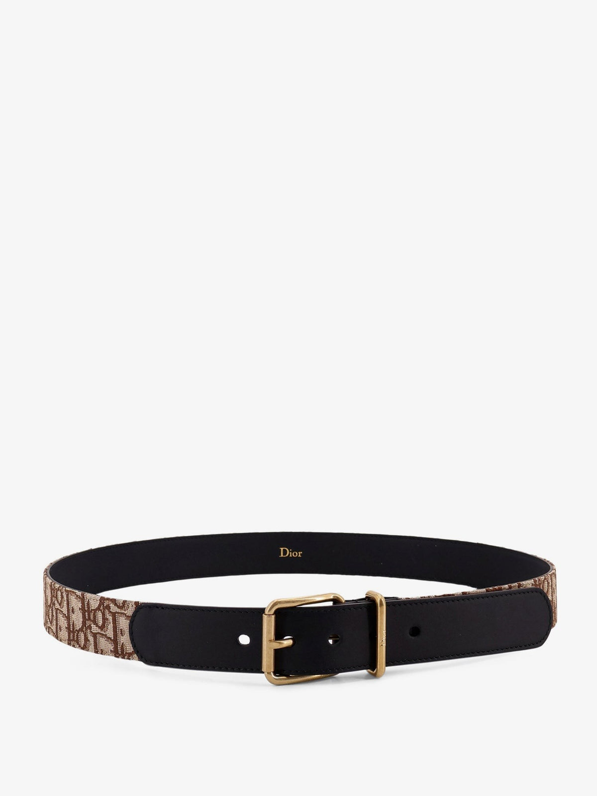 Christian Dior Leren Riem met Dior Oblique-motief – Bruin / Zwart
