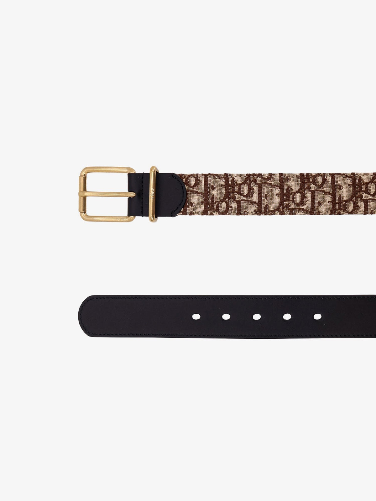 Christian Dior Leren Riem met Dior Oblique-motief – Bruin / Zwart