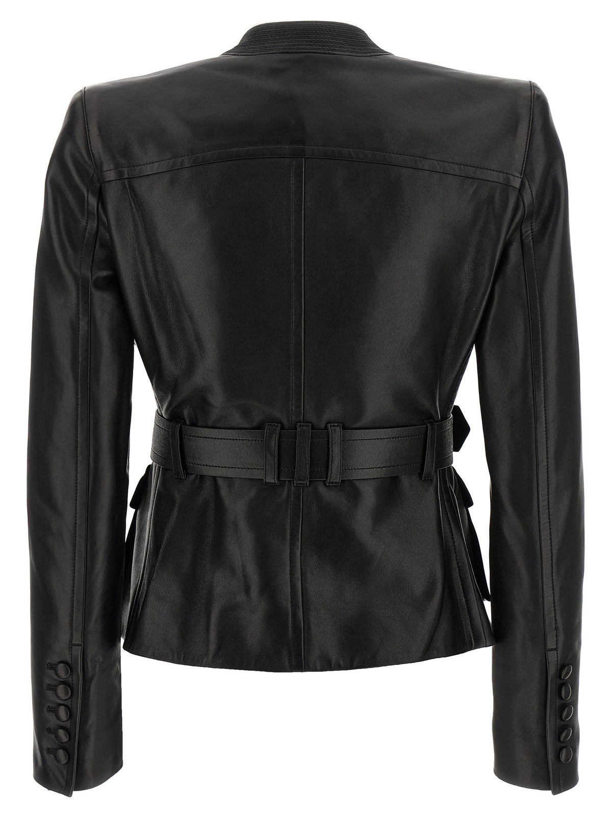 Balmain Leren jack met V-hals en riem – Zwart