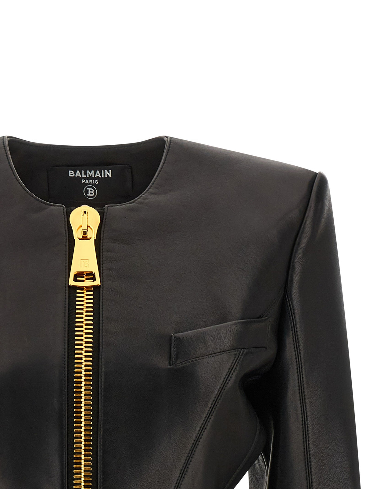 Balmain Lamsleren jack met rits – Zwart