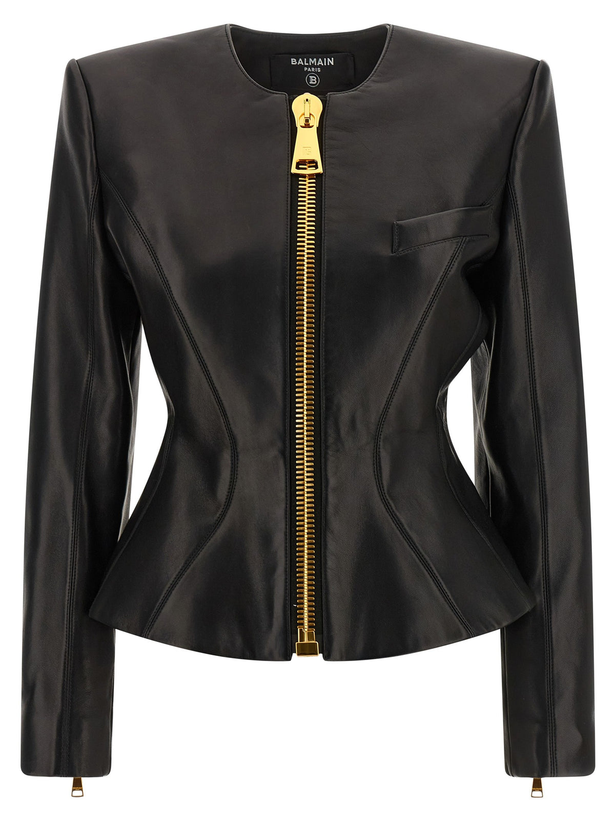 Balmain Lamsleren jack met rits – Zwart