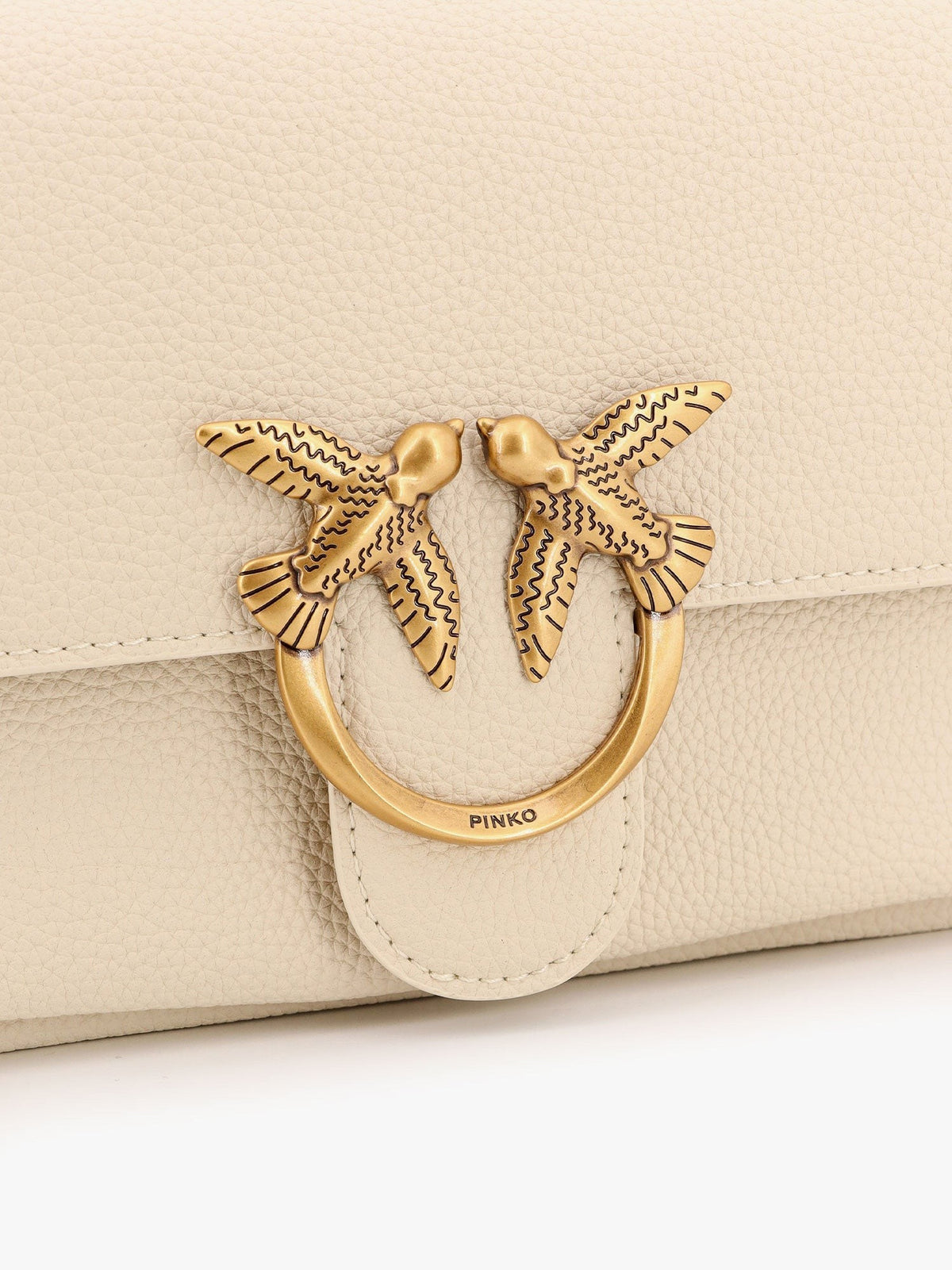 Pinko Leren schoudertas met Love Birds-gesp – Gebroken wit