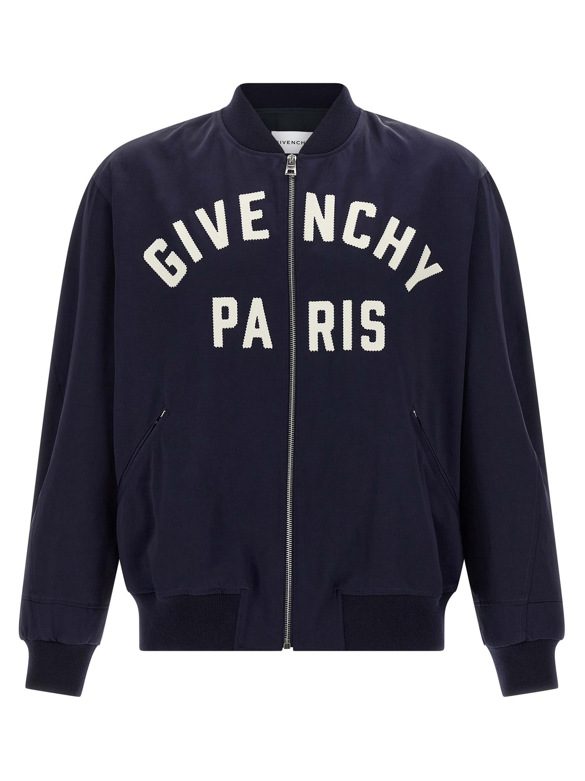 Givenchy Satijnen Bomberjack met logopatch – Marineblauw