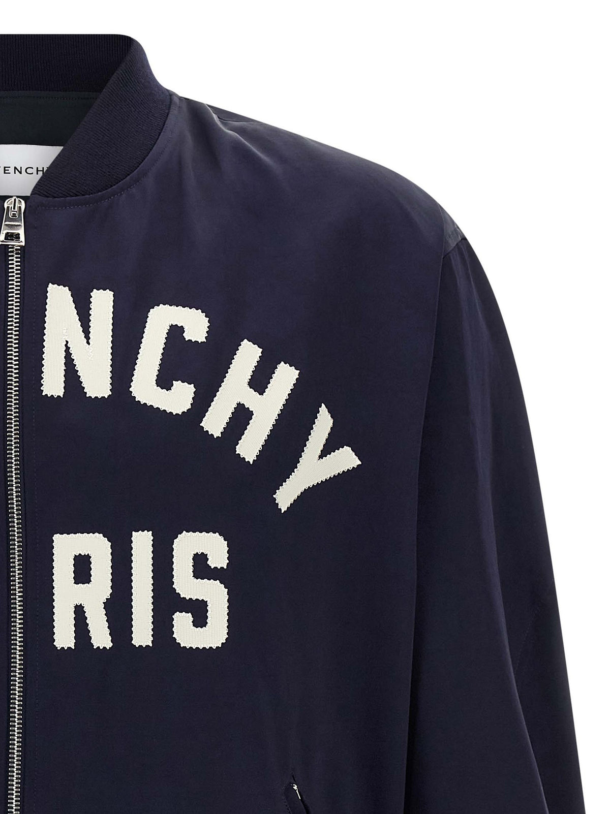 Givenchy Satijnen Bomberjack met logopatch – Marineblauw