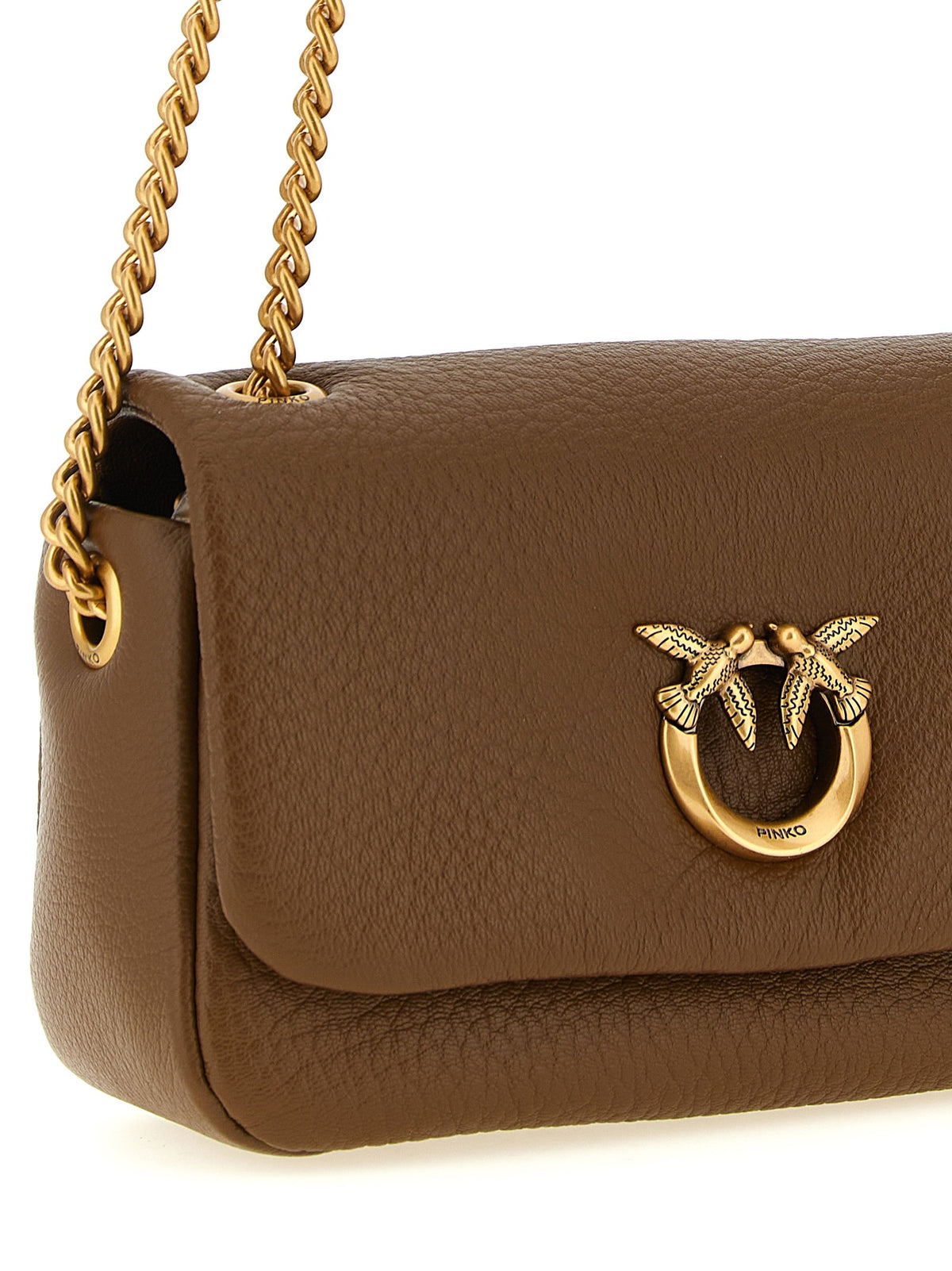 Pinko Leren Schoudertas met Love Birds-gesp – Bruin