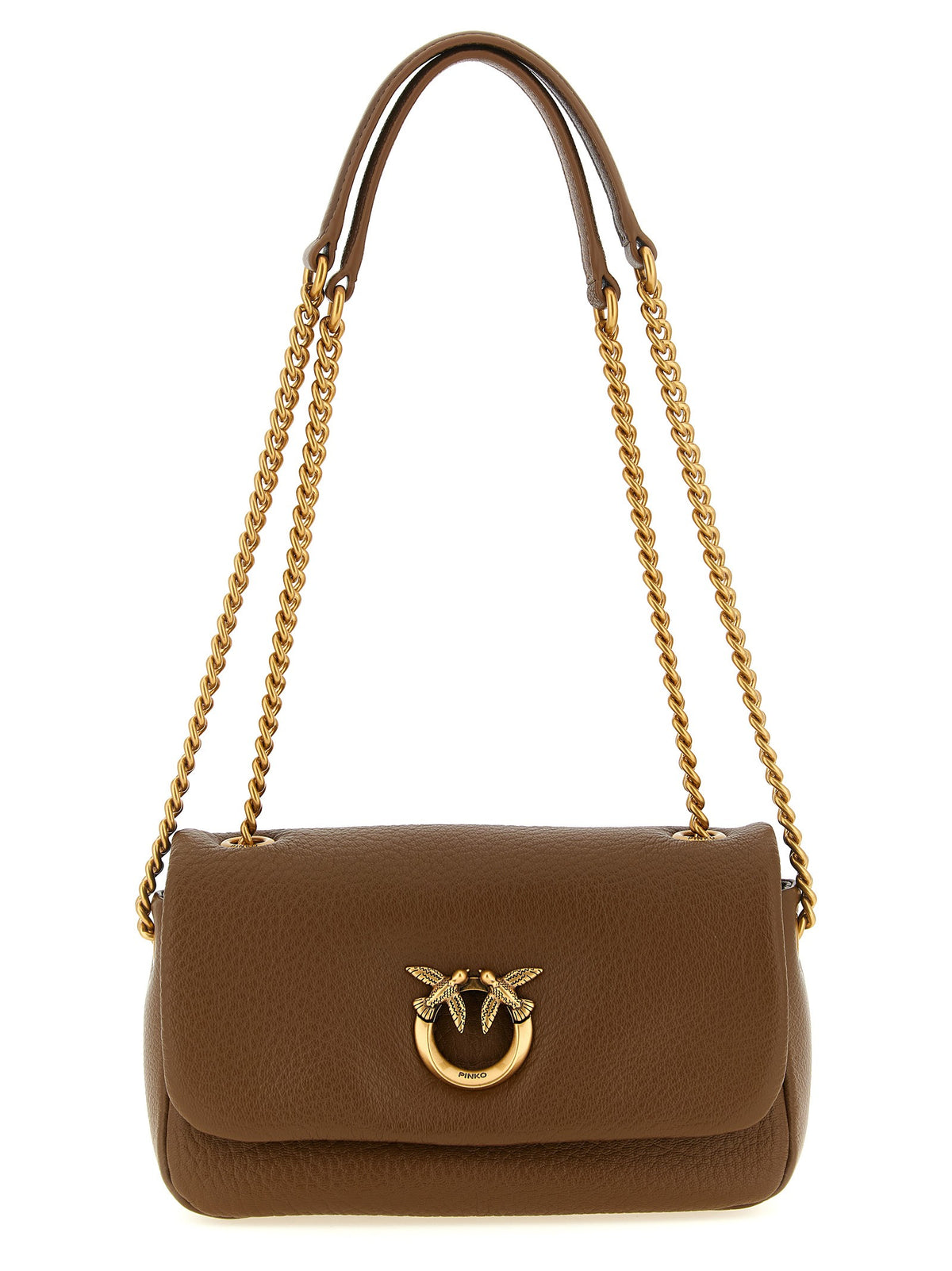 Pinko Leren Schoudertas met Love Birds-gesp – Bruin