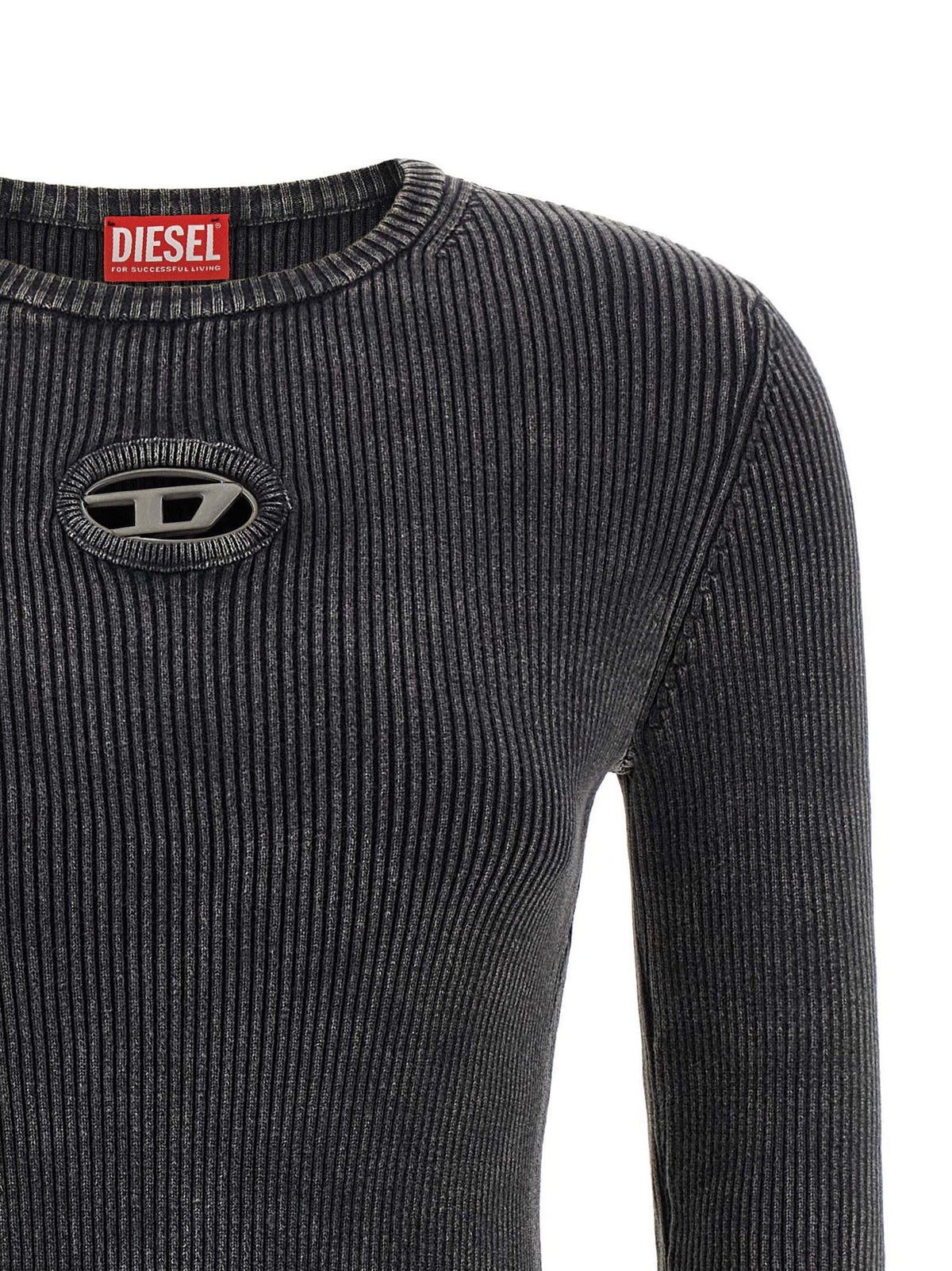Diesel Geribde mini-jurk met Oval D-logo – Zwart
