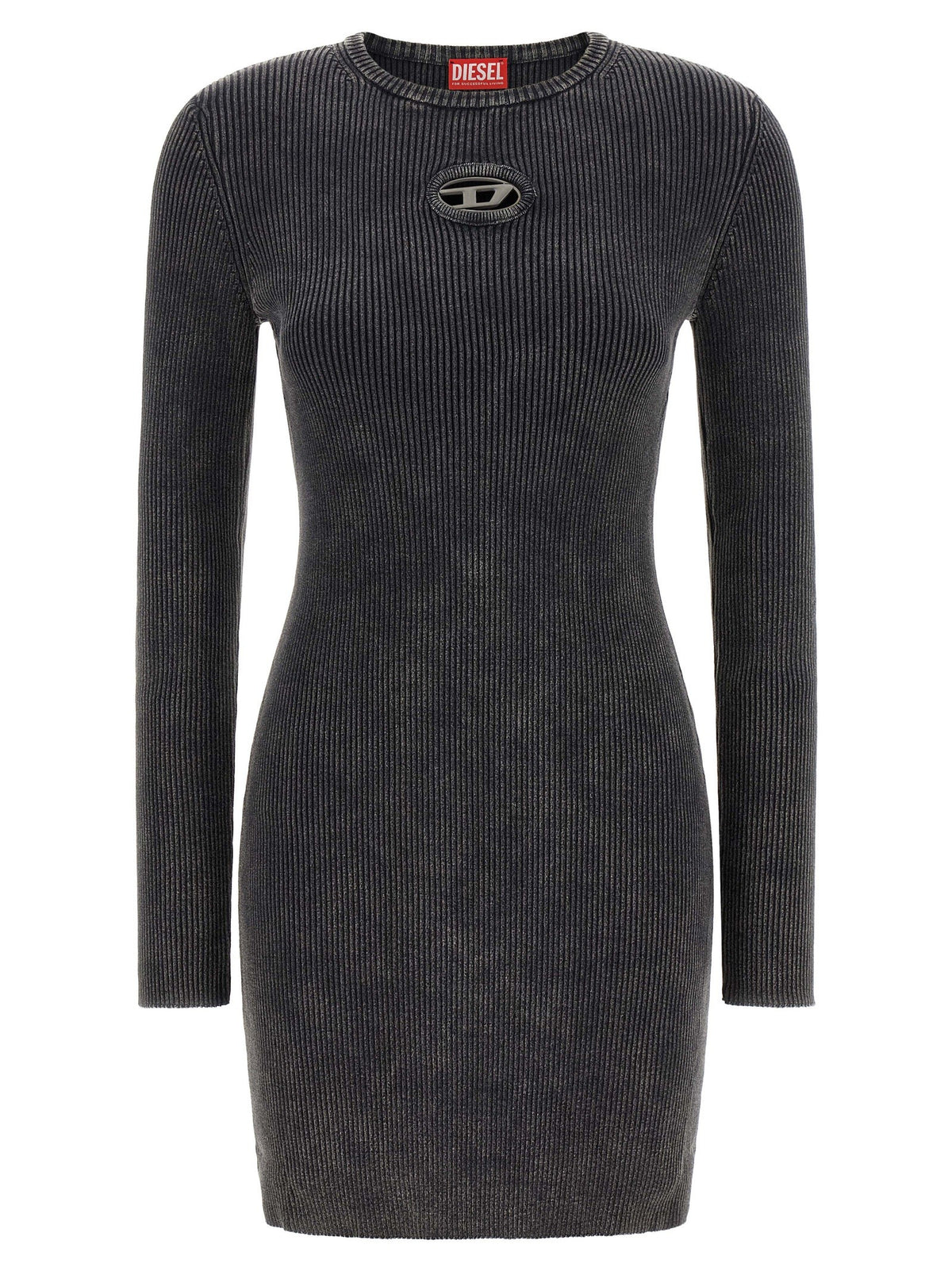 Diesel Geribde mini-jurk met Oval D-logo – Zwart