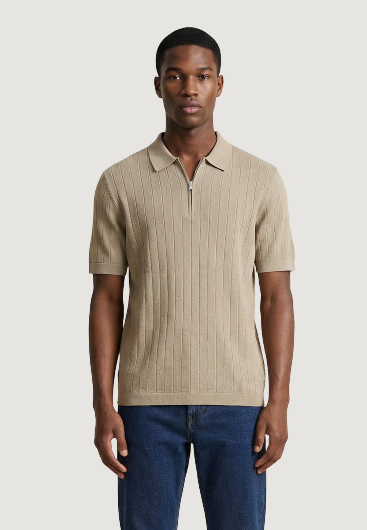 Armani Exchange Gebreide Polo met Korte Mouwen – Taupe