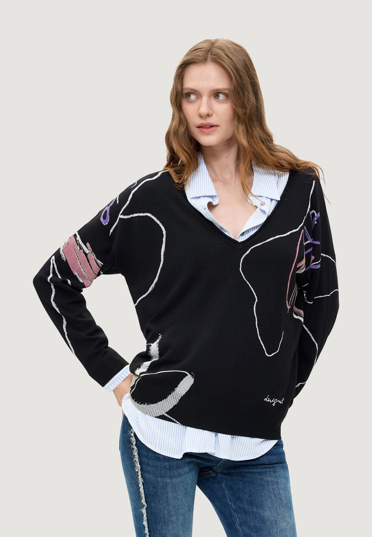 Desigual Femnaif Trui – Zwart / Wit