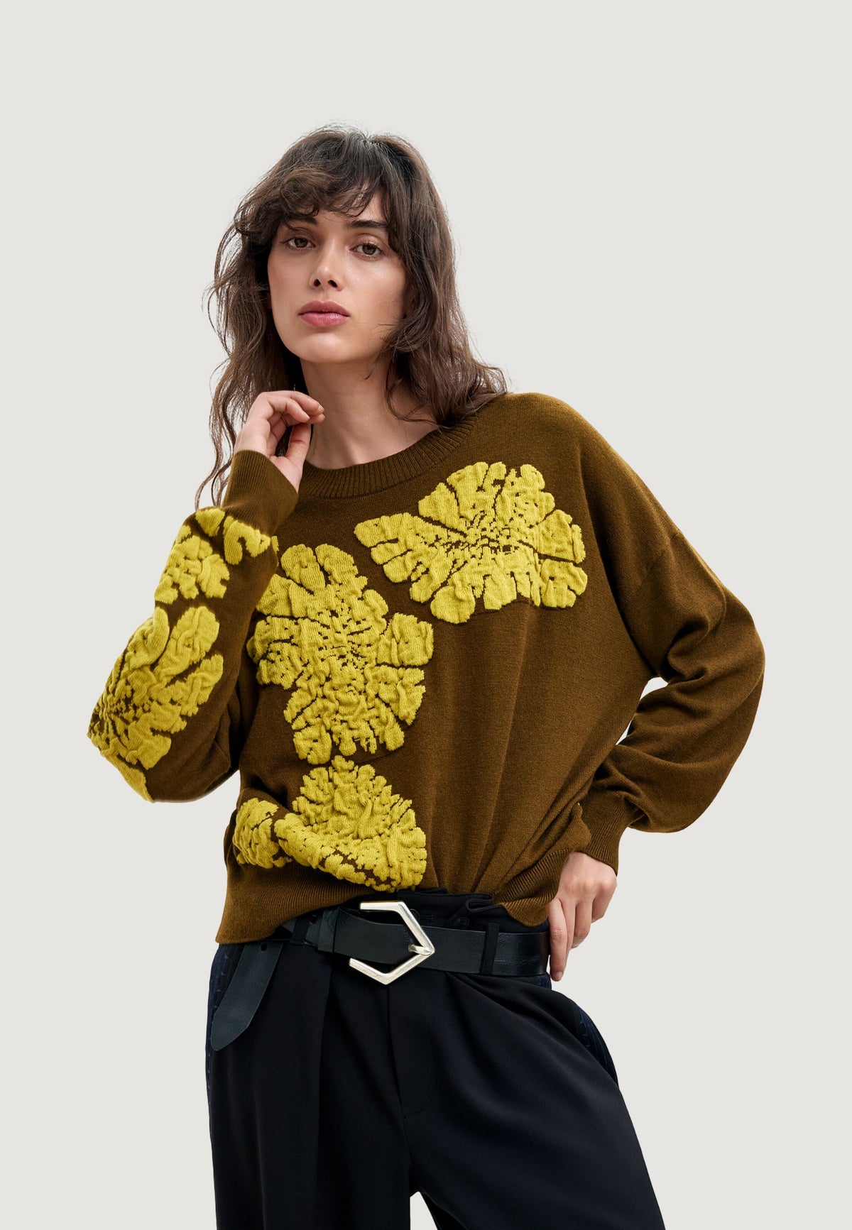 Desigual Bubbles Lacroix Trui – Bruin / Geel