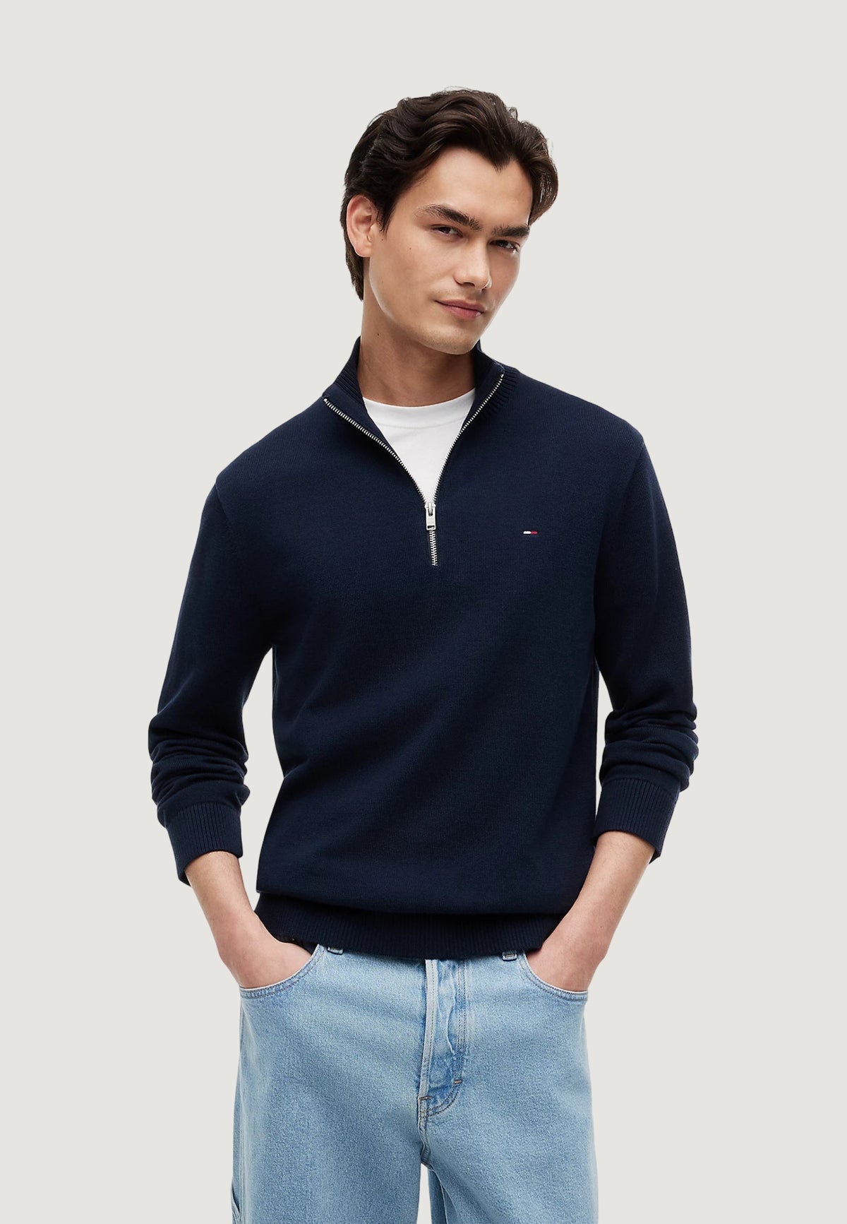 Tommy Hilfiger Trui met Kwart Rits – Marineblauw