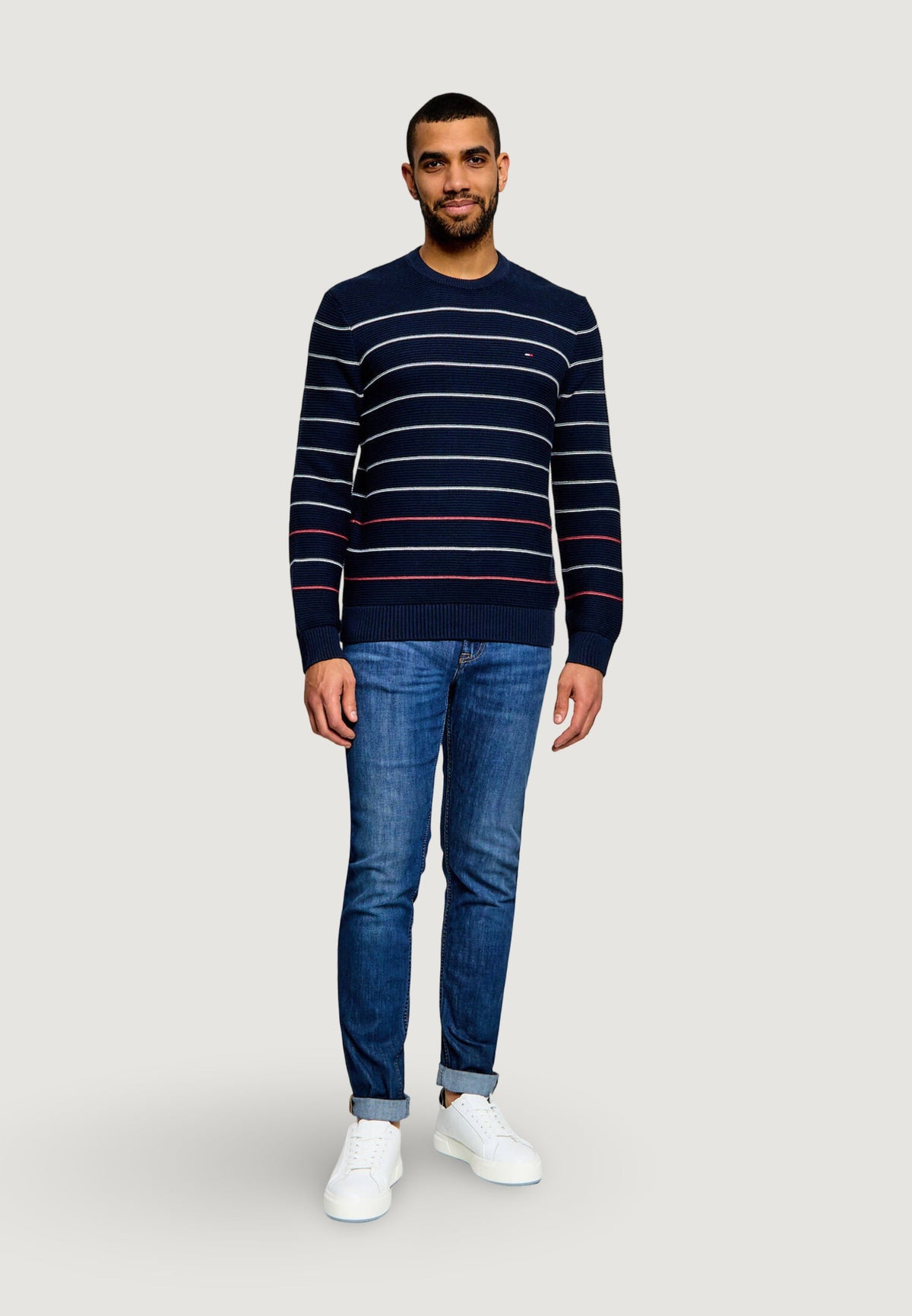 Tommy Hilfiger Gestreepte Katoenen Trui – Marineblauw