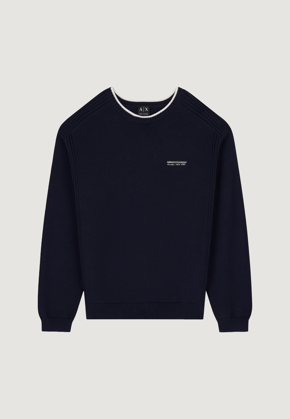 Armani Exchange Katoenen Trui met Ronde Hals – Marineblauw