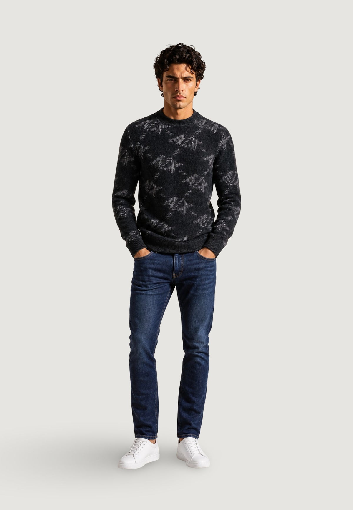 Armani Exchange Gebreide Trui – Zwart / Grijs