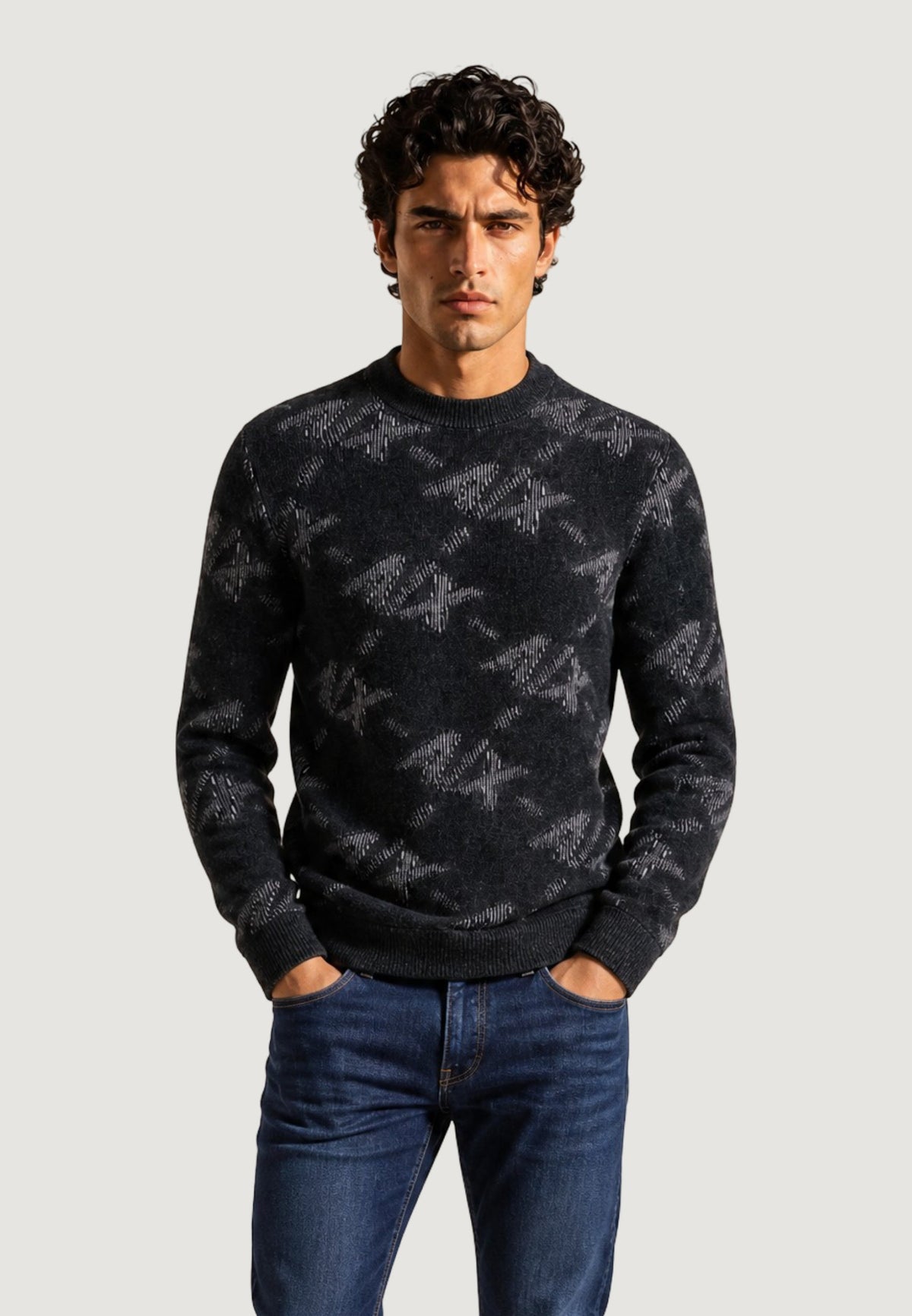 Armani Exchange Gebreide Trui – Zwart / Grijs