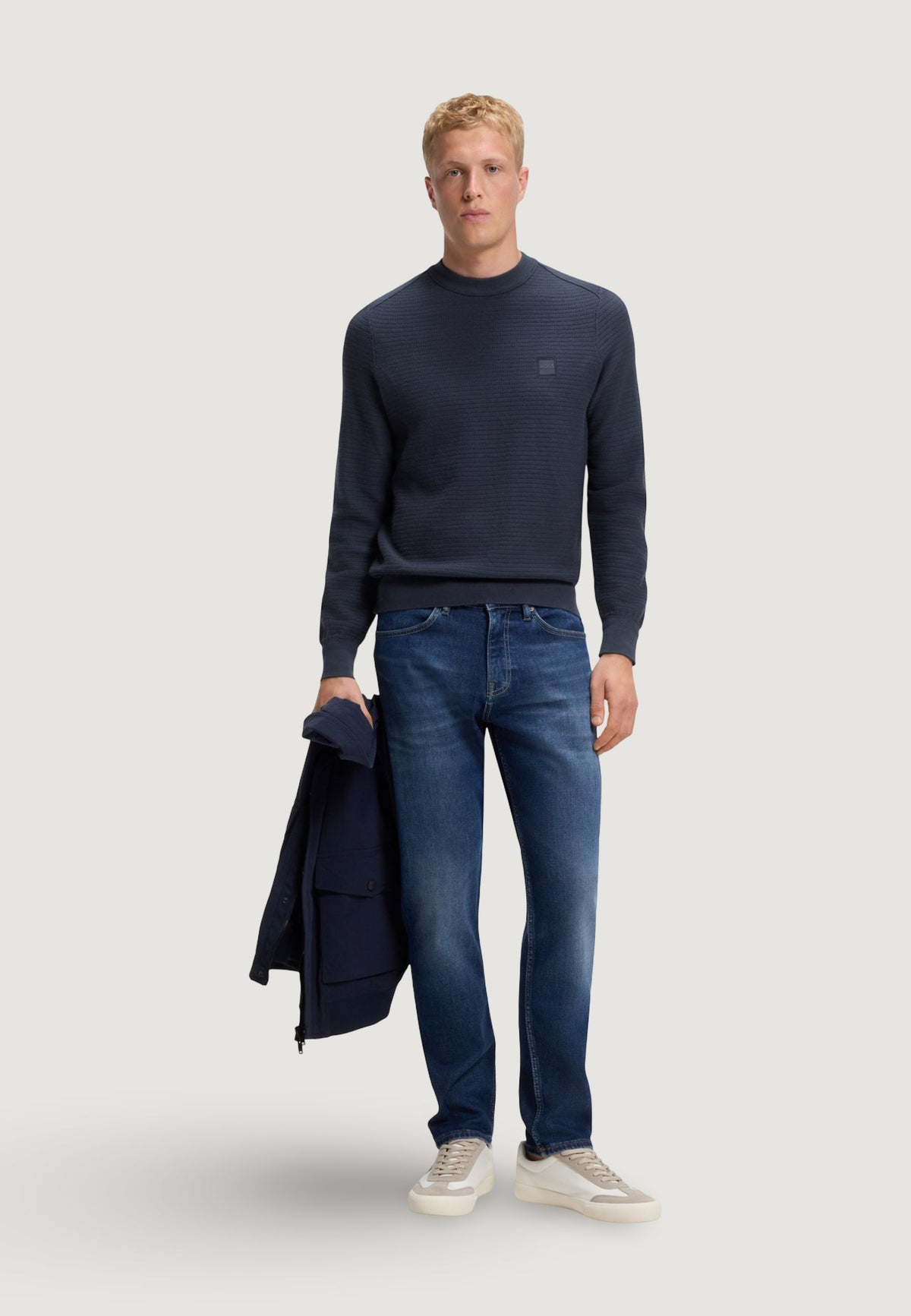 Boss Anion Trui van katoen en kasjmier – Blauw