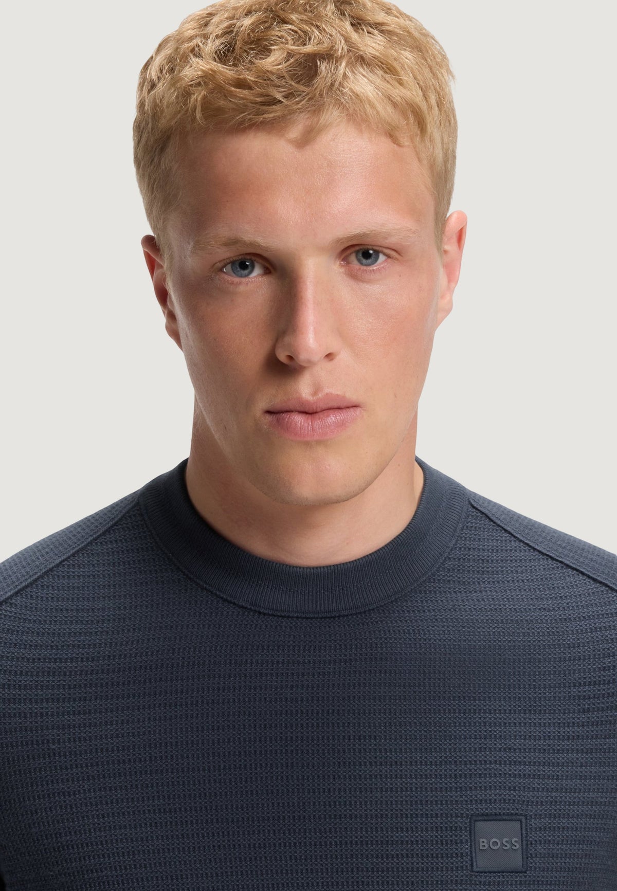 Boss Anion Trui van katoen en kasjmier – Blauw