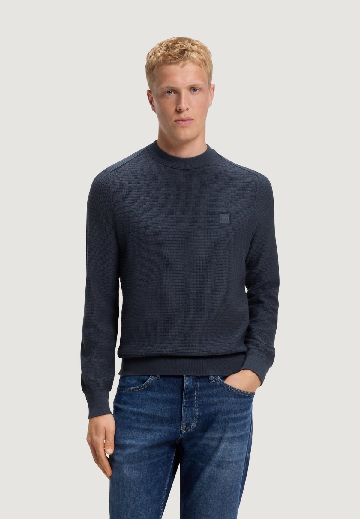 Boss Anion Trui van katoen en kasjmier – Blauw