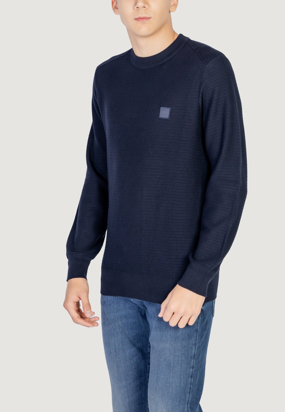 Boss Anion Trui van katoen en kasjmier – Marineblauw